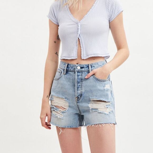 Pacsun Women’s‎ Distressed Festival High Waisted Icon Denim Shorts Size 30 Blue - Picture 1 of 7